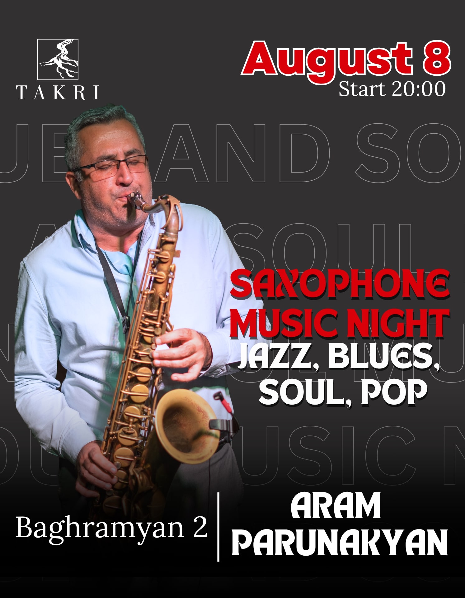 Saxophone music night at Takri | Արամ Պարունակյան